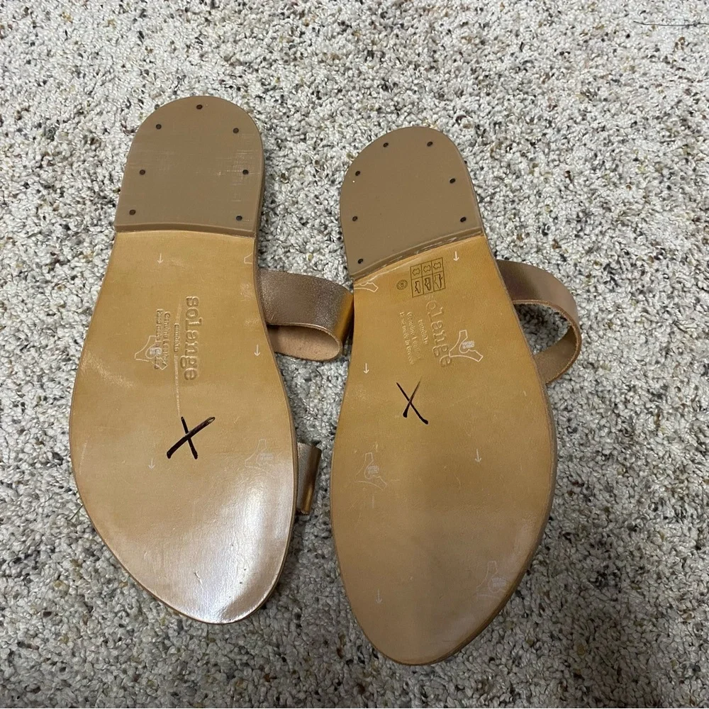 Solange sandals us 8.5 / strappy slip on leather shimmer shoes beachy minimalist